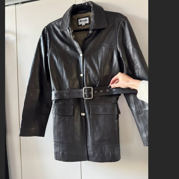 Warn Once - Rouje Paris Brown Leather Jacket with Belt - Picture 1 of 4